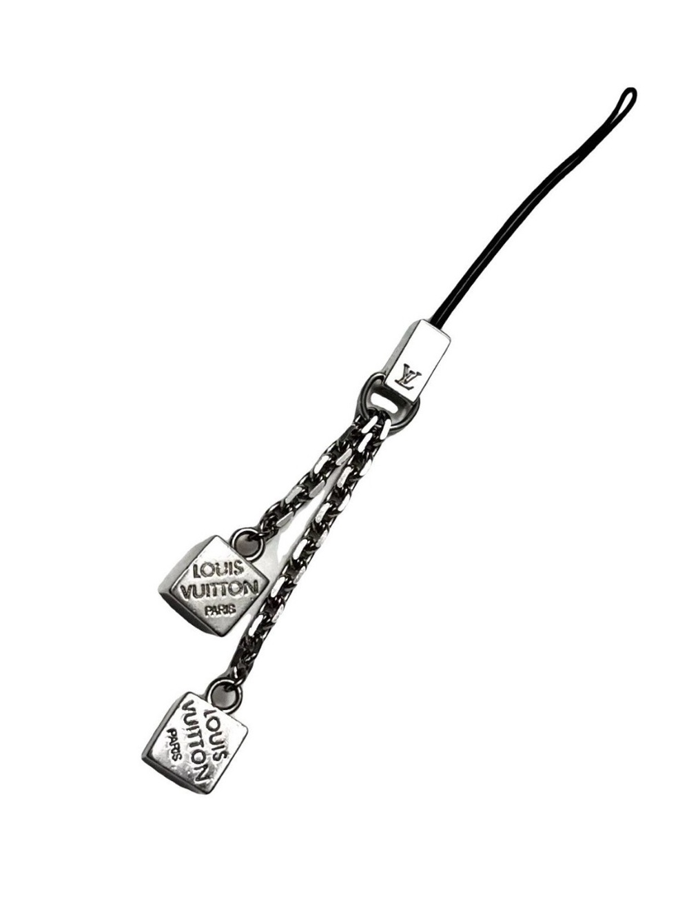 Louis Vuitton AUTHENTIC Logo Silver Dice Cube Mobile Strap Cell Phone Charm
